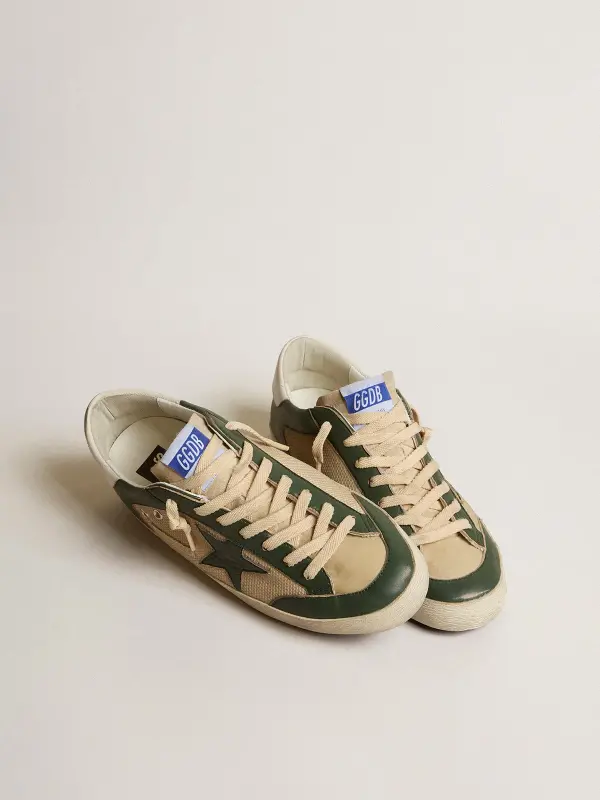 Men’s Super-Star LTD in cream mesh and green nappa with nappa star online