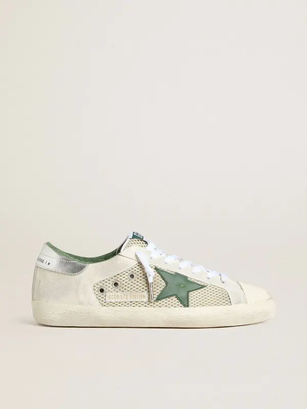Men’s Super-Star LTD in white suede and mesh with green leather star and silver heel tab online