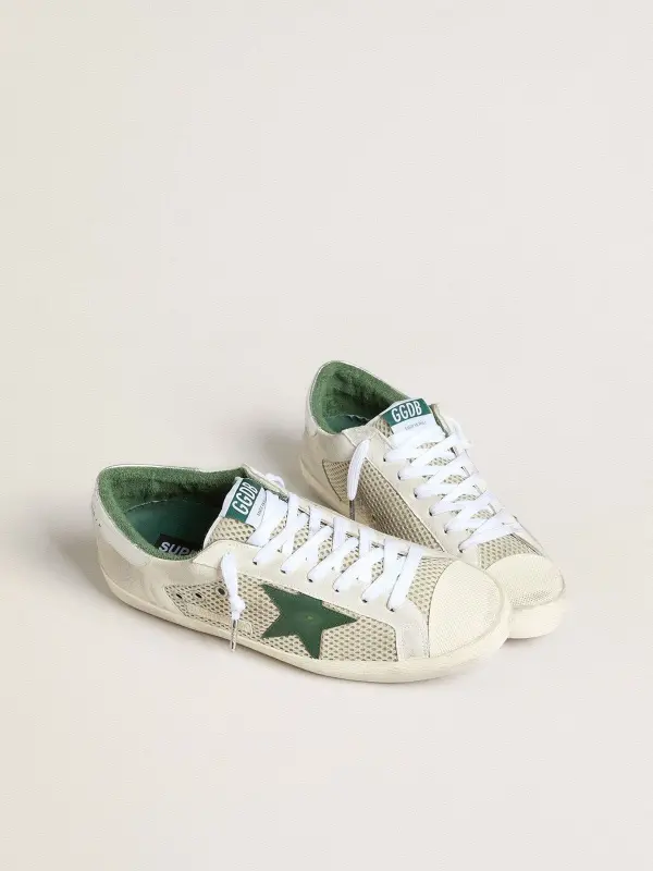 Men’s Super-Star LTD in white suede and mesh with green leather star and silver heel tab online
