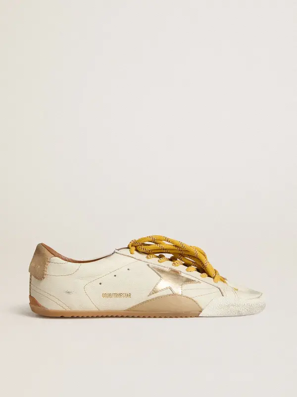 Men’s True-Star in white nappa leather with gold foiled leather star and beige suede heel tab online
