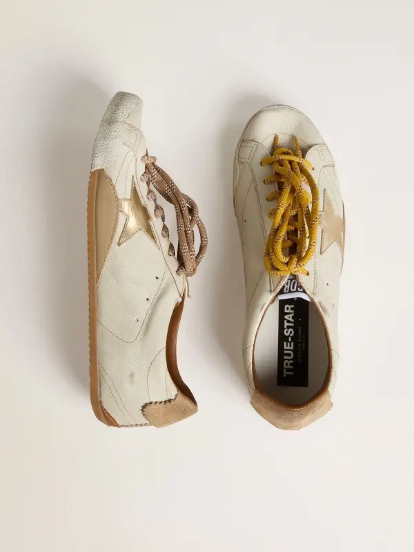 Men’s True-Star in white nappa leather with gold foiled leather star and beige suede heel tab online