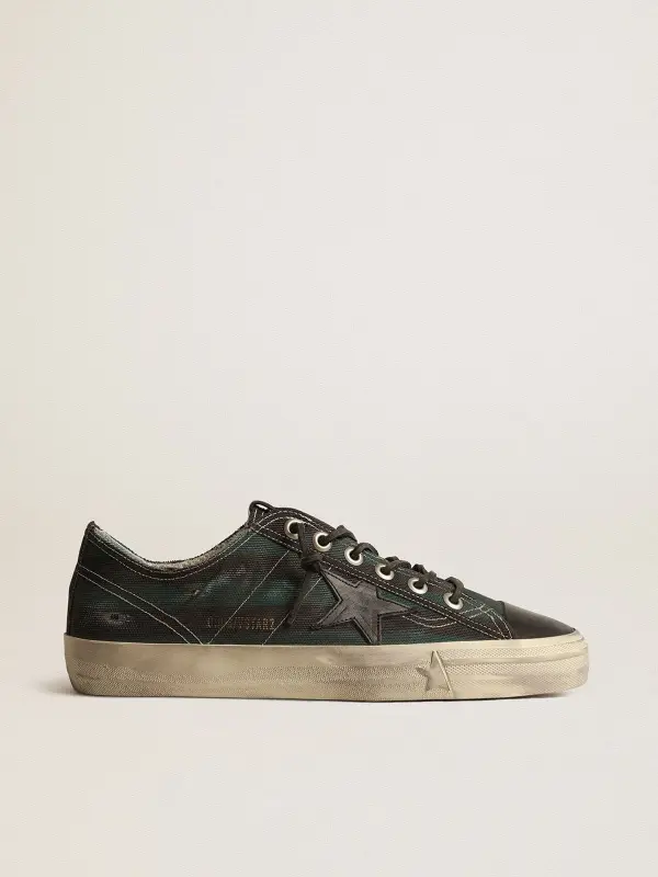 Men’s V-Star in black and green striped canvas with black leather star and toe online