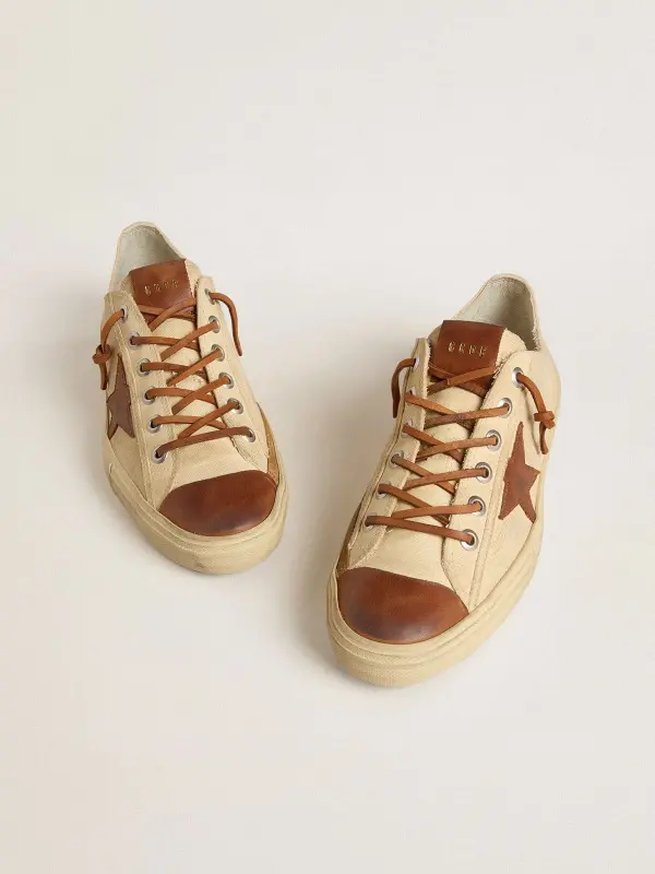 Men’s V-Star in cream canvas with tobacco leather star online