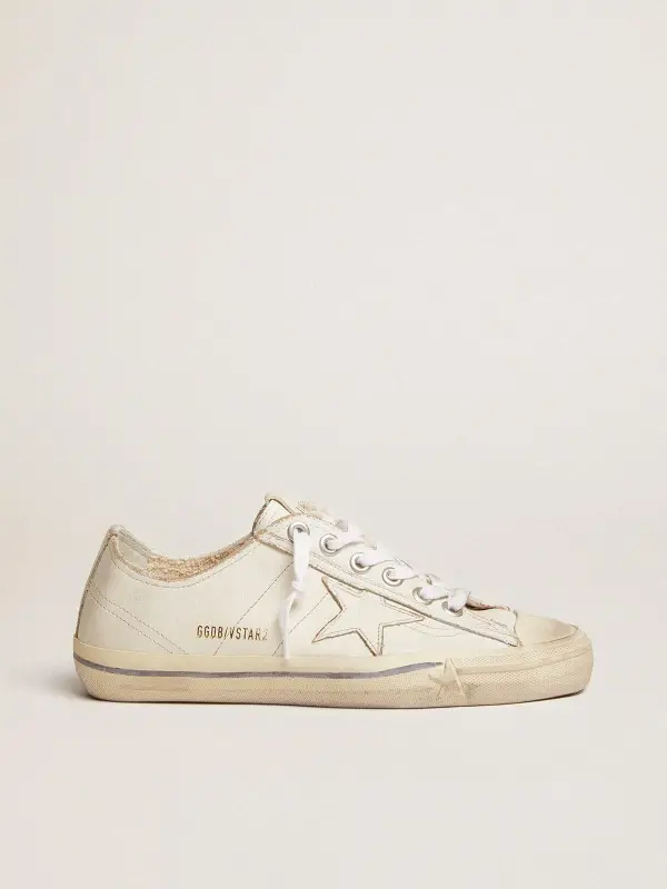 Men’s V-Star in white leather with white star and light blue stripe on the foxing online