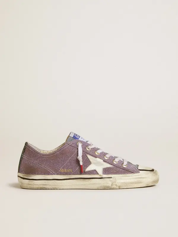 Men’s V-Star LAB in lilac leather and glitter with white star and silver glitter tongue online