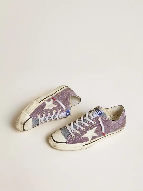 Men’s V-Star LAB in lilac leather and glitter with white star and silver glitter tongue online