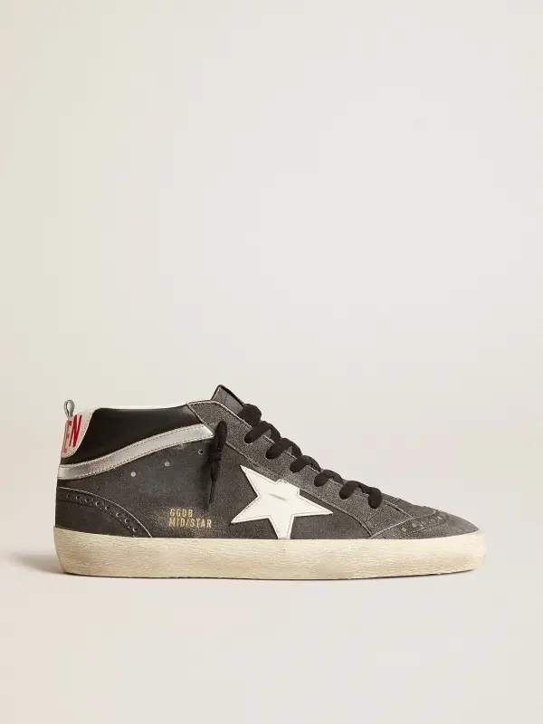 Mid Star in black suede with white leather star and silver flash online
