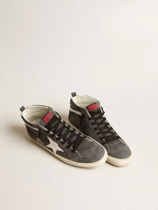 Mid Star in black suede with white leather star and silver flash online