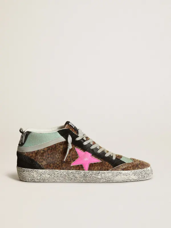 Mid Star in leopard-print pony skin with fuchsia leather star online