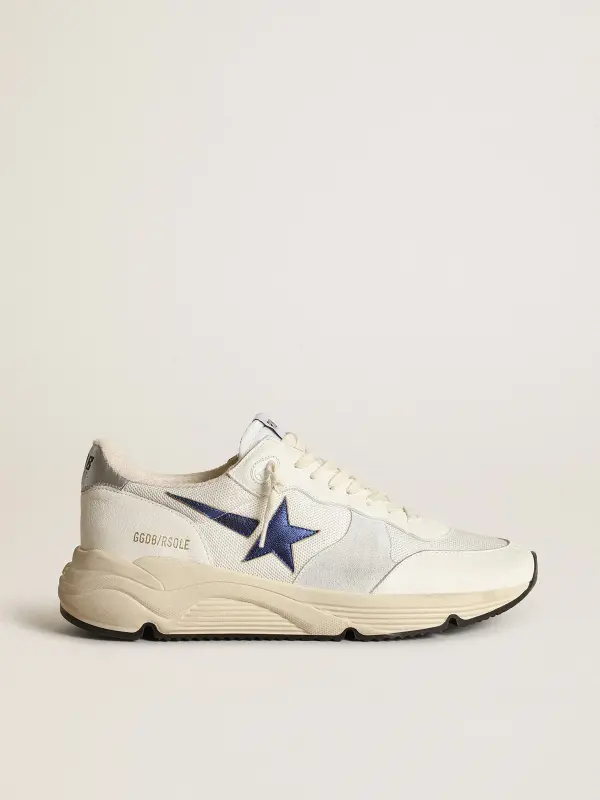 Running Sole in white leather and mesh with blue laminated leather star online