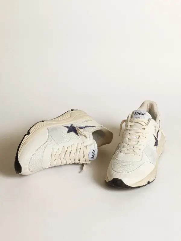 Running Sole in white leather and mesh with blue laminated leather star online