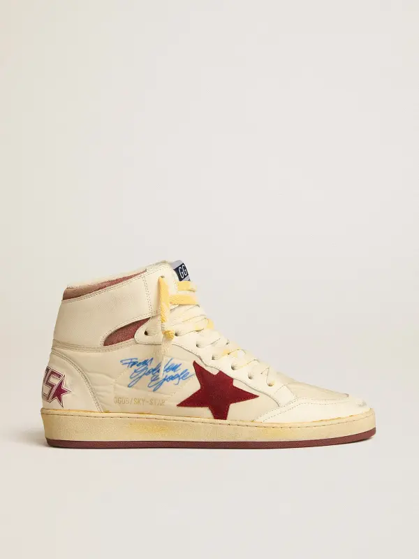 Sky-Star in beige nylon and nappa with pomegranate suede star online