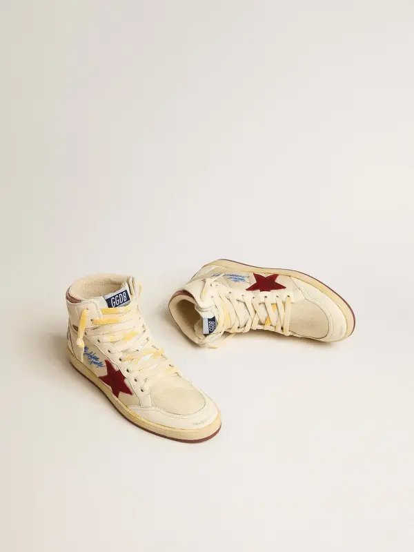Sky-Star in beige nylon and nappa with pomegranate suede star online