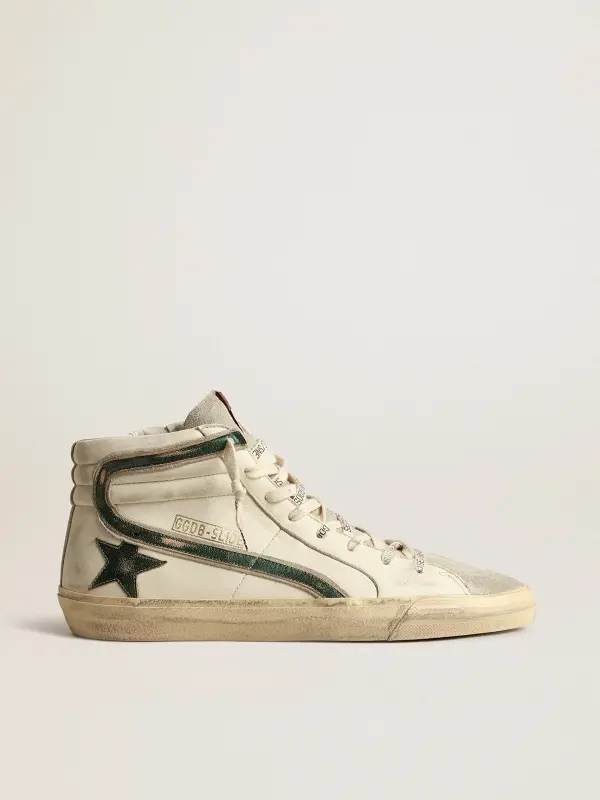 Slide in beige nappa with green laminated leather star and flash online