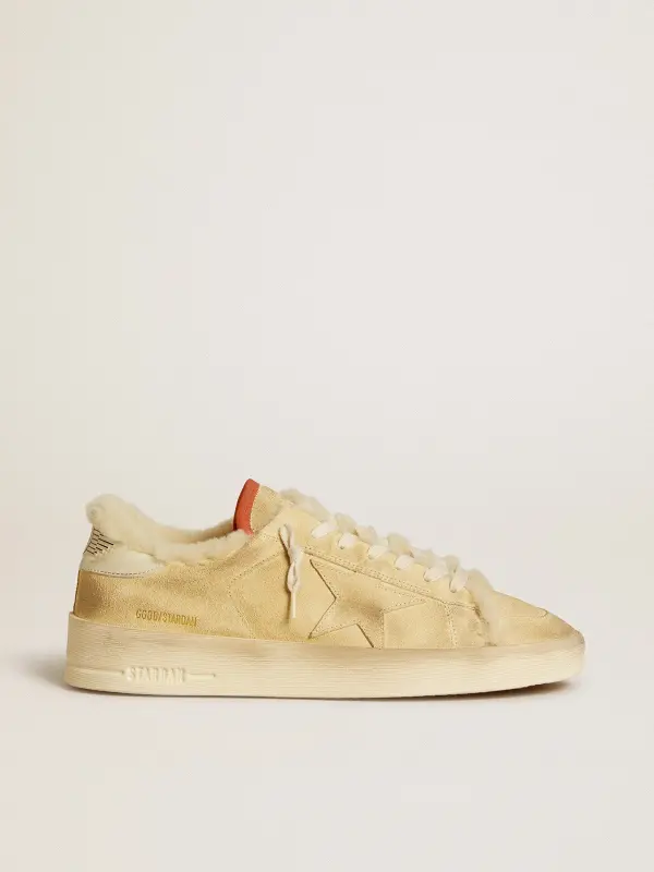 Stardan in beige suede with leather heel tab and shearling lining online