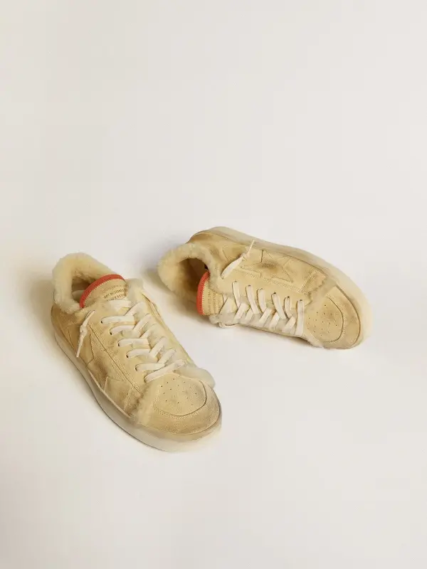 Stardan in beige suede with leather heel tab and shearling lining online