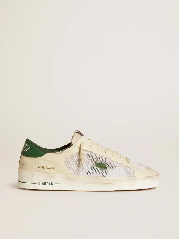 Stardan in white suede and mesh with green leather star and heel tab online