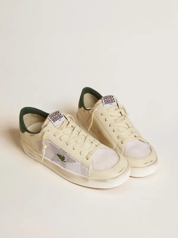Stardan in white suede and mesh with green leather star and heel tab online