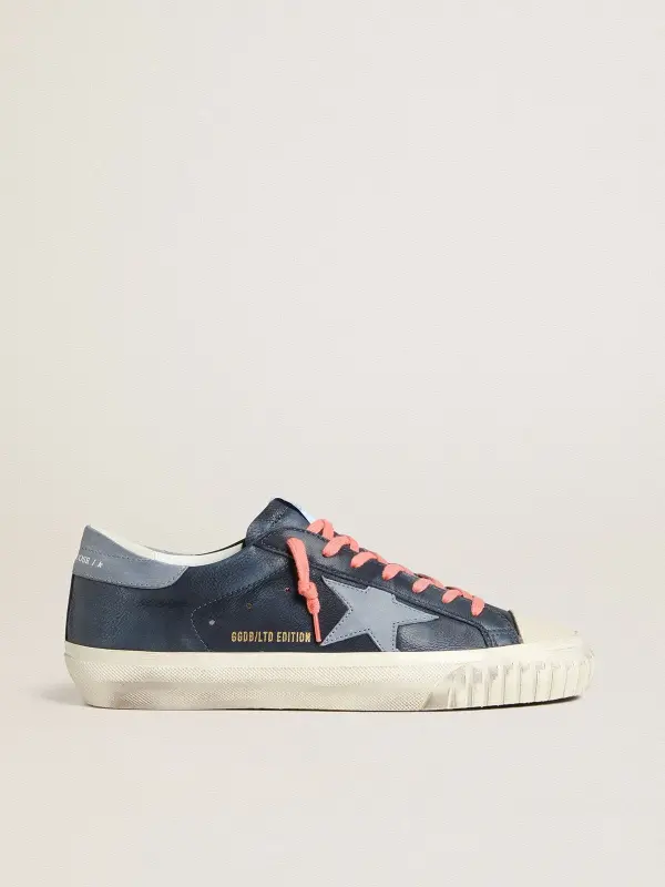 Super-Star in navy-blue leather with light blue leather star and heel tab online