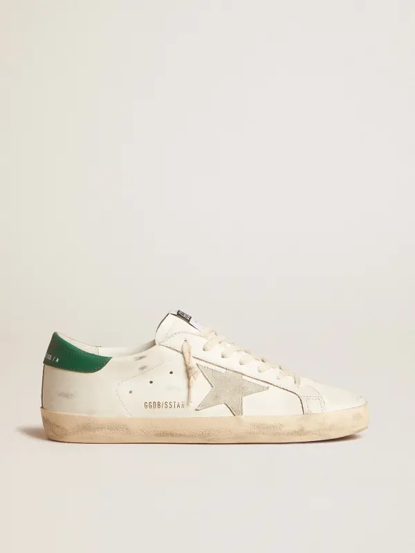 Super-Star in white leather with ice-gray suede star and green leather heel tab online