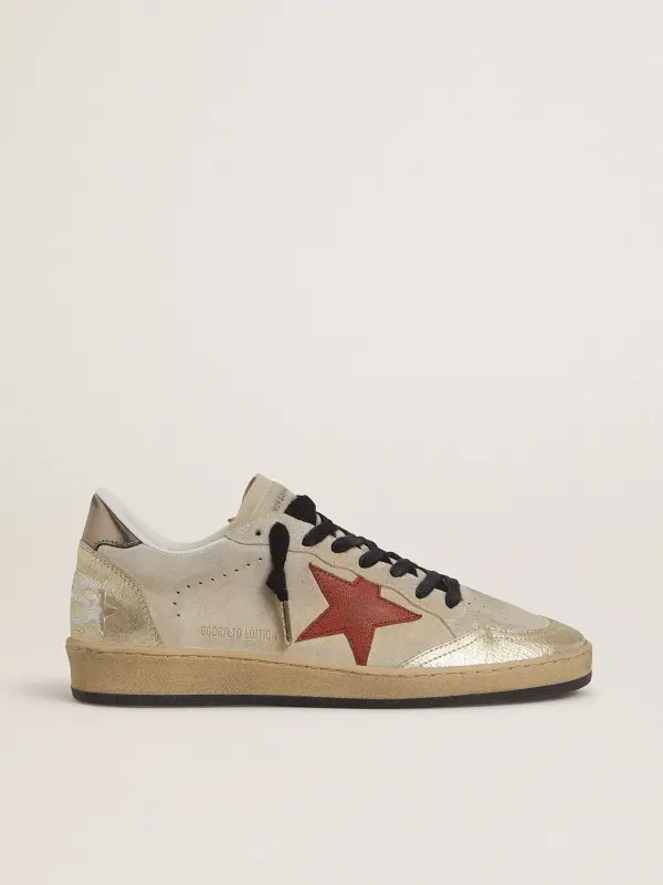 Ball Star in beige suede with red leather star and metallic bronze foiled leather heel tab online