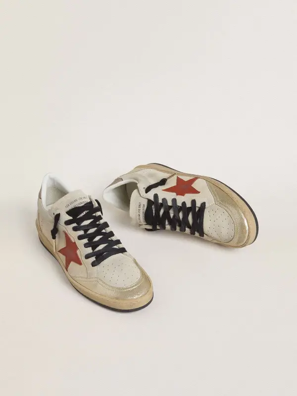 Ball Star in beige suede with red leather star and metallic bronze foiled leather heel tab online