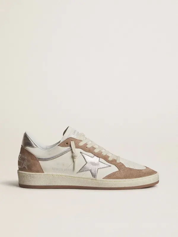Ball Star LTD in white nappa leather and old rose suede with metallic silver leather star and heel tab online