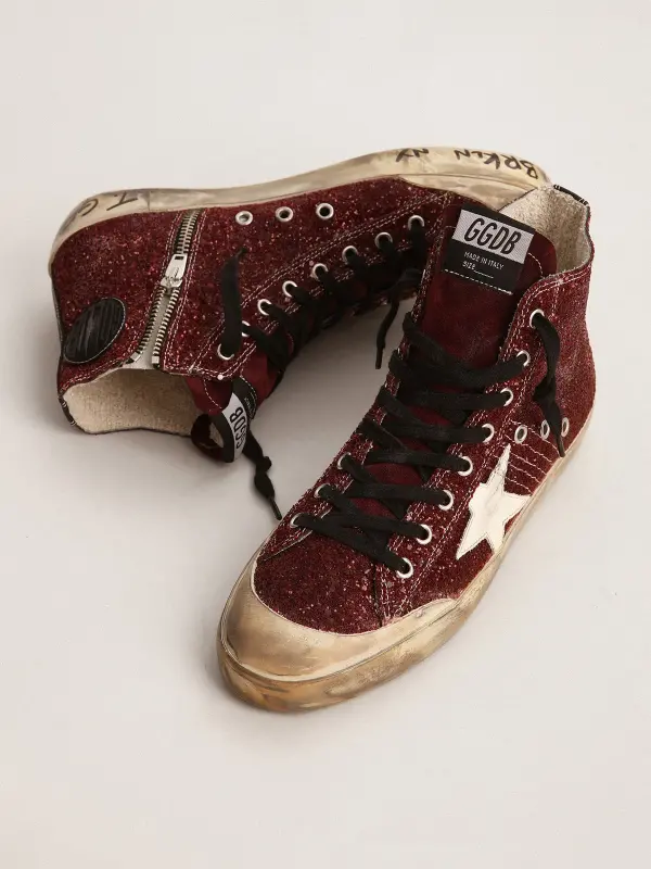 Francy Penstar in burgundy glitter with white leather star online