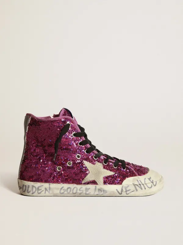 Francy sneakers with sequins and handwritten lettering on the outsole online