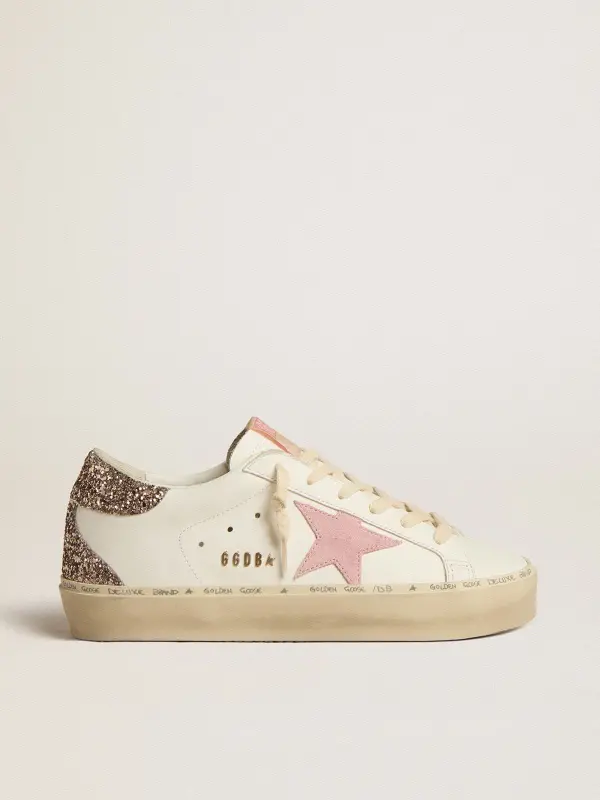 Hi Star in white leather with pink suede star and pink glitter heel tab online