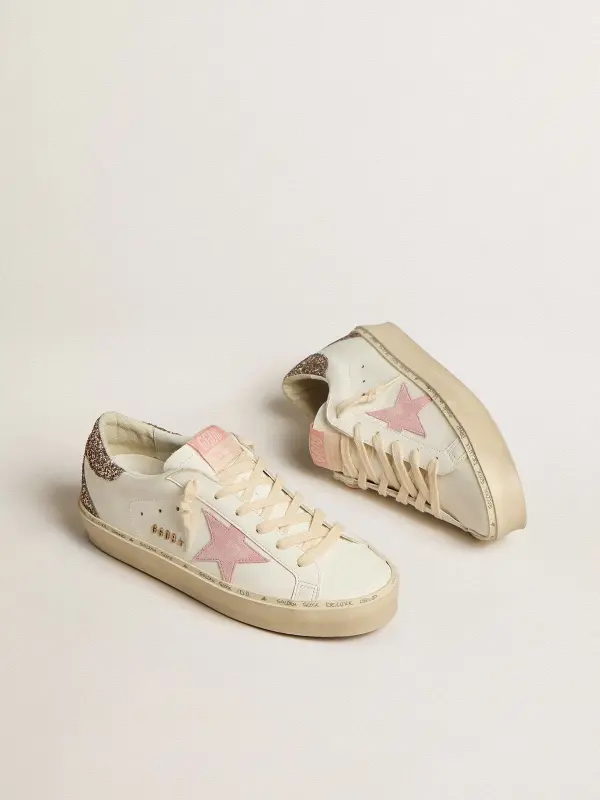 Hi Star in white leather with pink suede star and pink glitter heel tab online