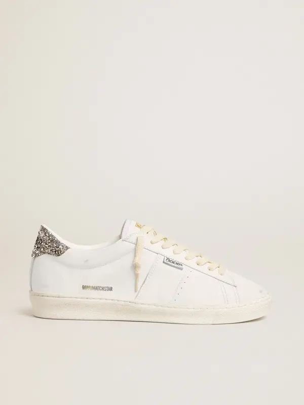 Matchstar in white leather with silver glitter heel tab online