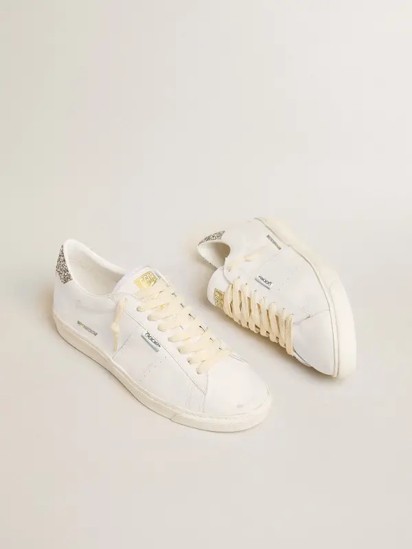 Matchstar in white leather with silver glitter heel tab online