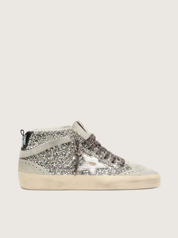 Mid Star LTD in silver glitter with silver metallic leather star online