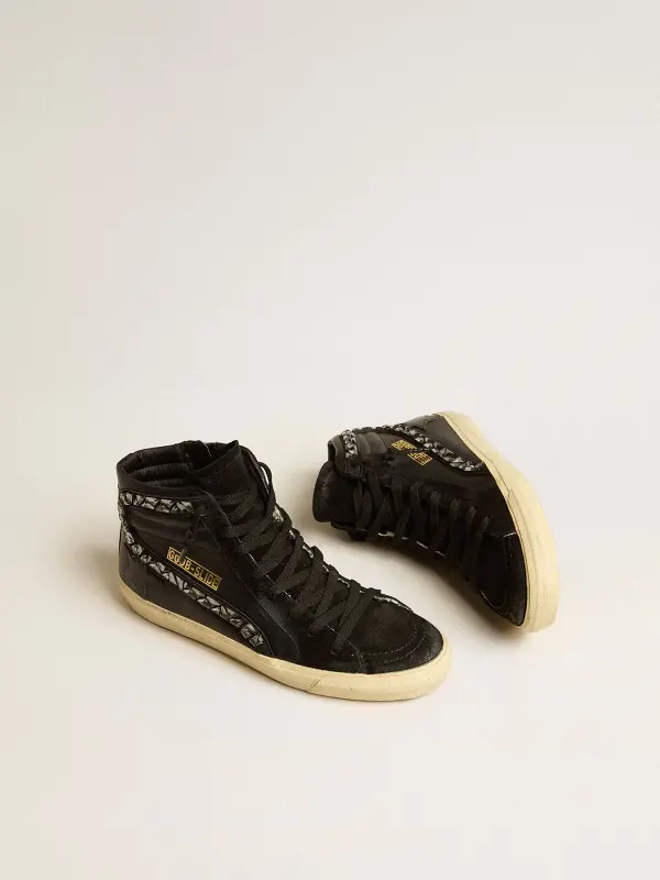 Slide in leather with black star and Swarovski crystal flash online