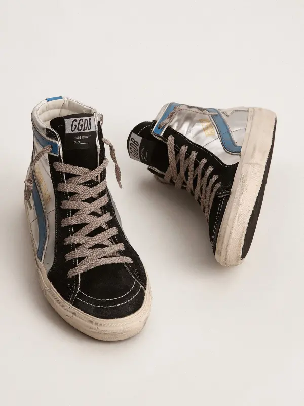 Slide in silver metallic leather with white leather star online