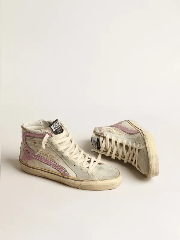 Slide LTD in beige with pink metallic leather star and flash online