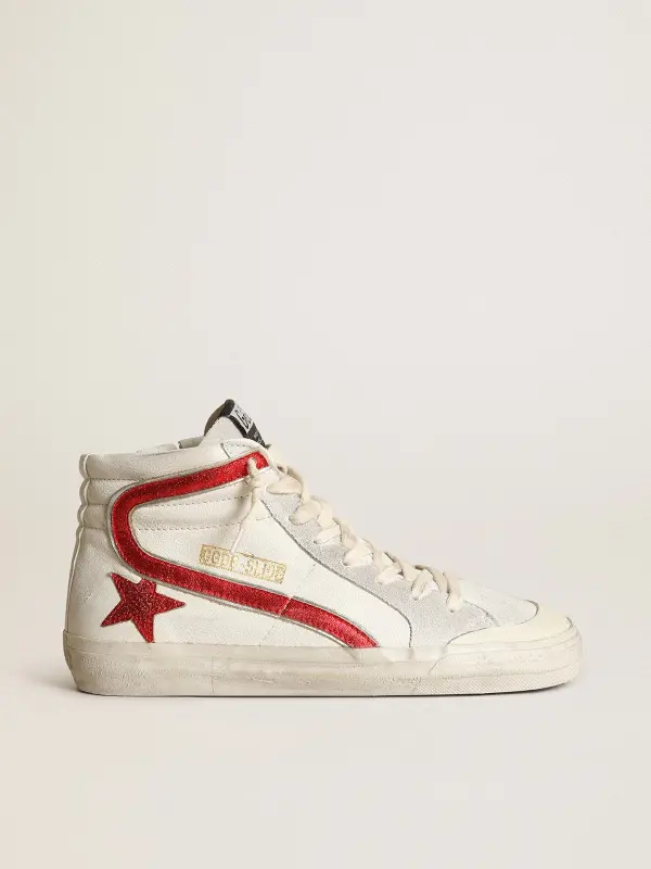 Slide with a red laminated leather star and flash online