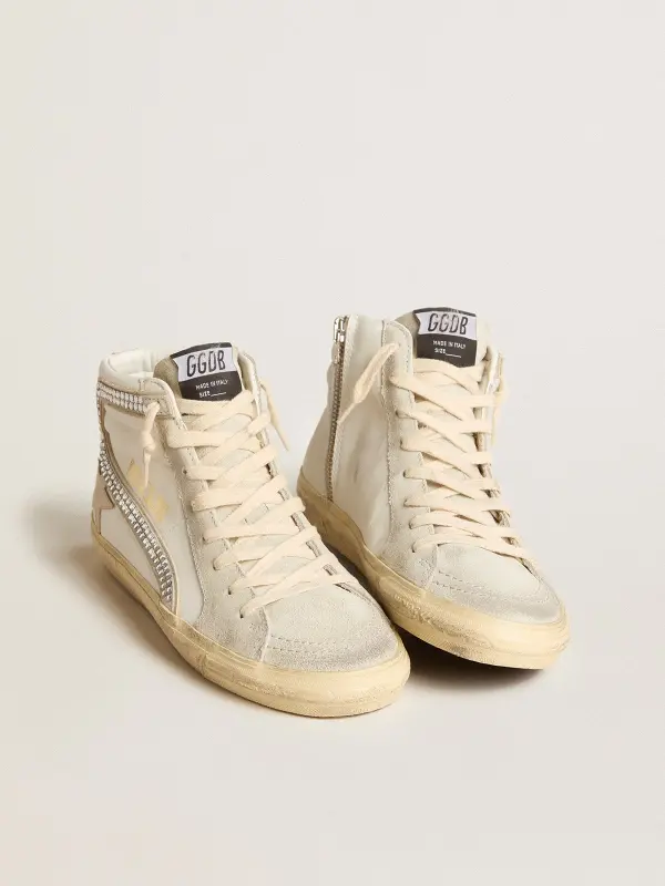 Slide with nude leather star and suede and Swarovski crystal flash online