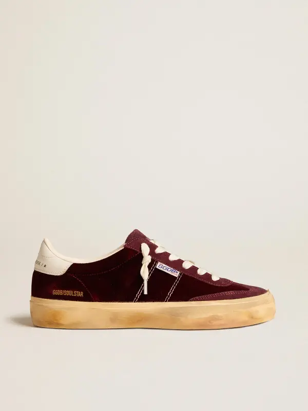 Soul Star in burgundy velvet with white leather heel tab online
