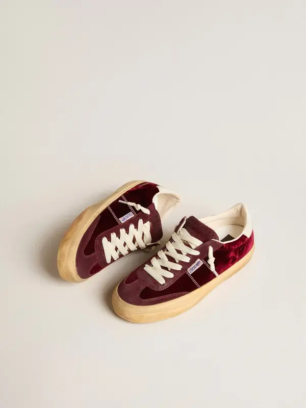 Soul Star in burgundy velvet with white leather heel tab online
