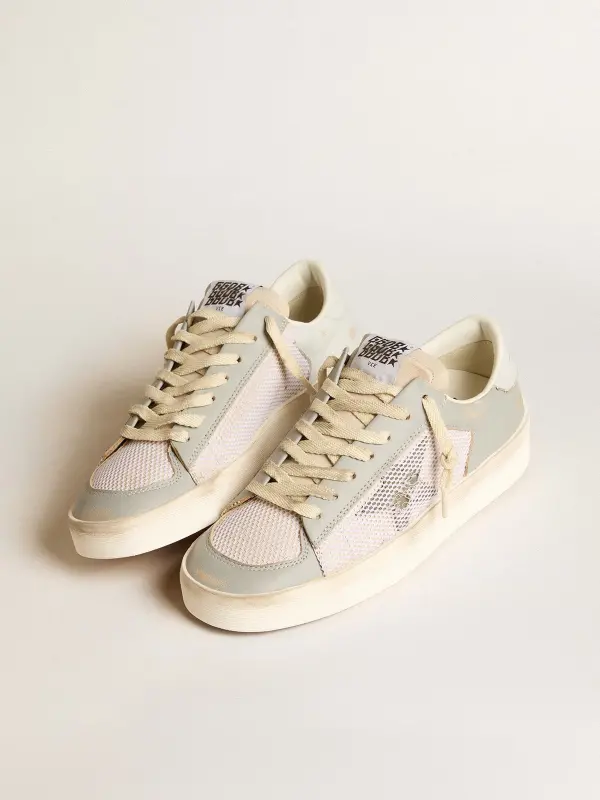 Stardan in gray nappa leather and white mesh with gray leather star online