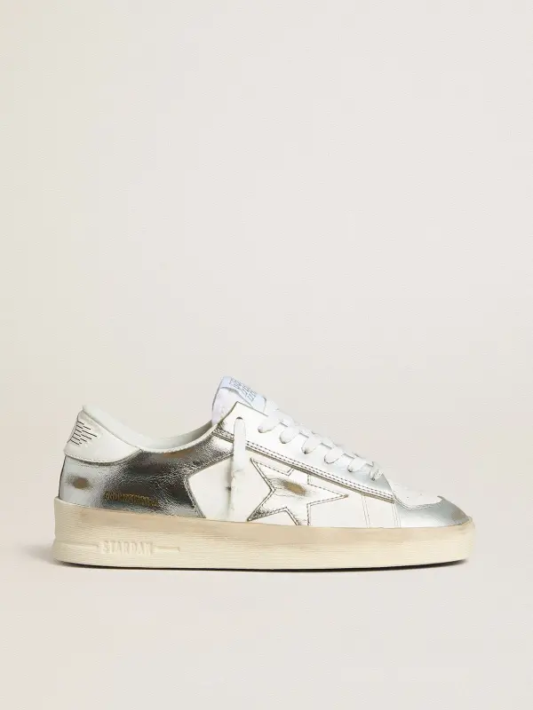 Stardan in silver foiled leather with white heel tab online