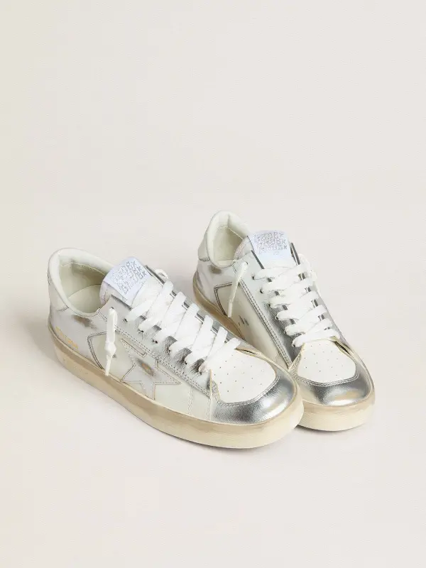 Stardan in silver foiled leather with white heel tab online