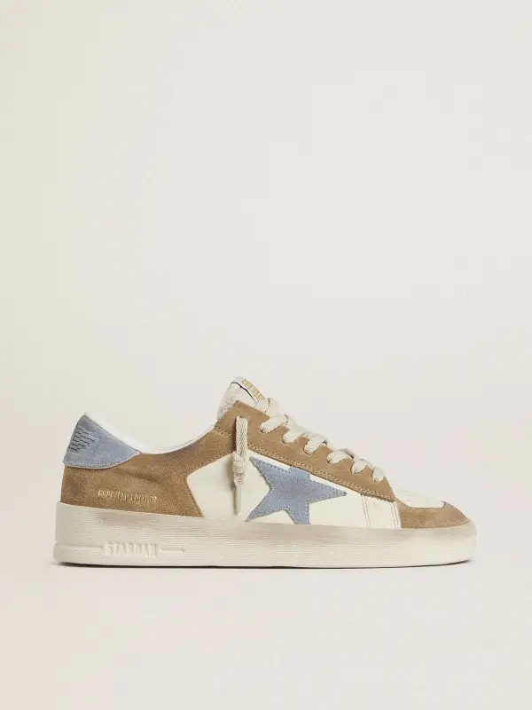 Stardan LTD in white leather and tobacco suede with light blue suede star and heel tab online