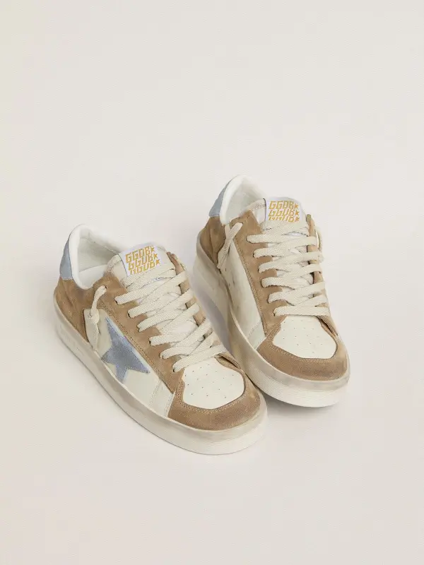 Stardan LTD in white leather and tobacco suede with light blue suede star and heel tab online