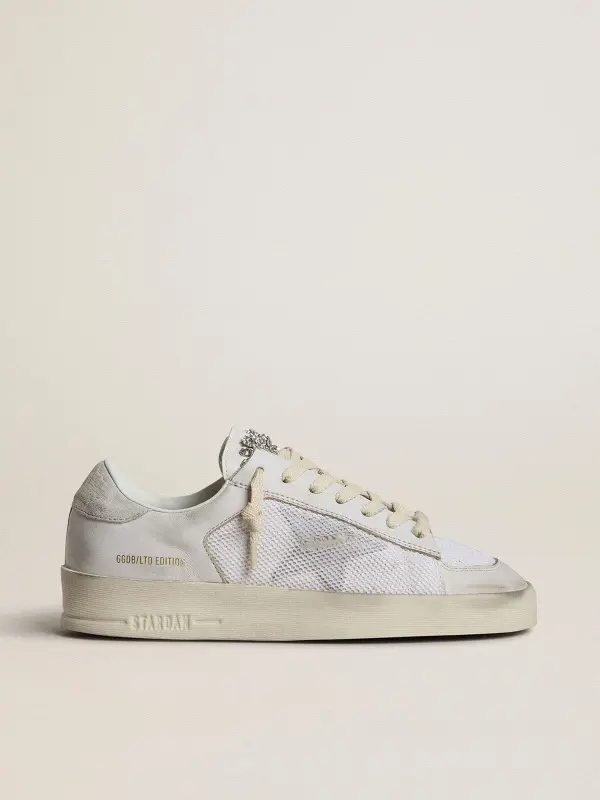 Stardan LTD in white leather with star and heel tab in ice-gray suede online