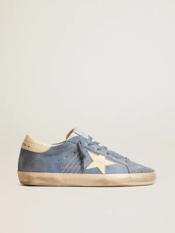 Super-Star in light blue suede with beige leather star and heel tab online