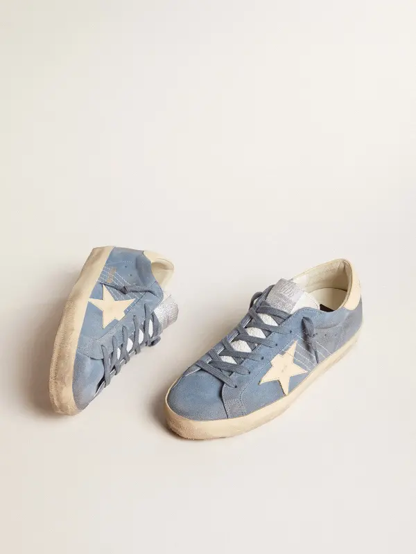 Super-Star in light blue suede with beige leather star and heel tab online