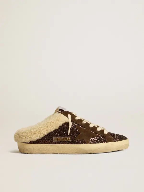 Super-Star Sabots in glitter with brown star and shearling lining online
